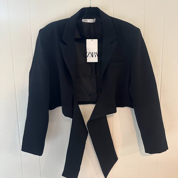 NWTs ZARA Tied Black Cropped Blazer (XL) - Picture 6 of 7